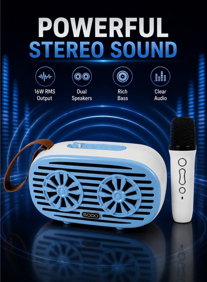 SODO SD03 Bluetooth Speaker with Wireless Mic, Portable Karaoke Speaker, USB/TF/AUX, 16W RMS, Bluetooth 5.1 - Image 2