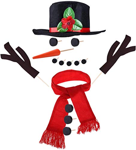 Hosfairy 16Pcs Snowman Decorating Kit Snowman Hat Scarf Eyes Nose Mouth Making Building Accessories for Winter Christmas Holiday Party Outdoor Toys Decoration - Image 1