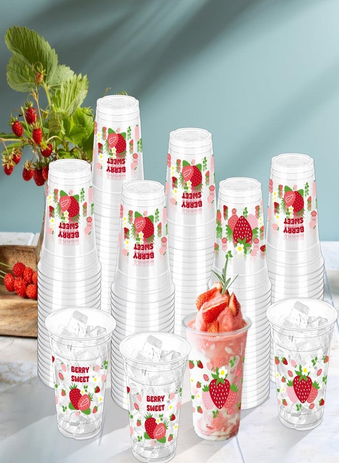 ZCPTZ 100 Pcs Strawberry Plastic Cups, 12 oz Strawberry Disposable Cups Pink Clear Strawberry Party Drinking Cups for Summer Spring Party Birthday Baby Shower Supplies - Image 4