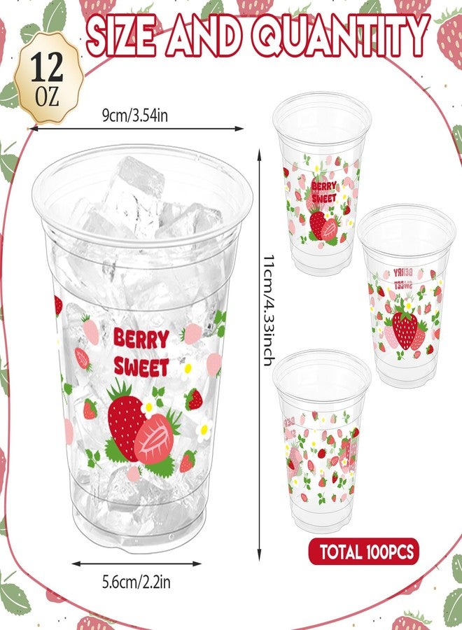 ZCPTZ 100 Pcs Strawberry Plastic Cups, 12 oz Strawberry Disposable Cups Pink Clear Strawberry Party Drinking Cups for Summer Spring Party Birthday Baby Shower Supplies - Image 2