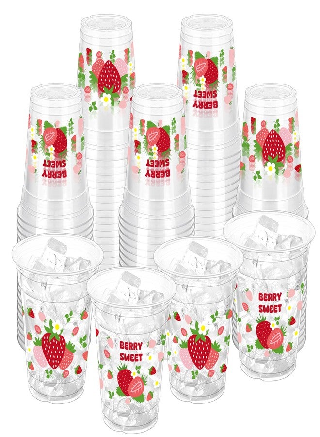ZCPTZ 100 Pcs Strawberry Plastic Cups, 12 oz Strawberry Disposable Cups Pink Clear Strawberry Party Drinking Cups for Summer Spring Party Birthday Baby Shower Supplies - Image 1