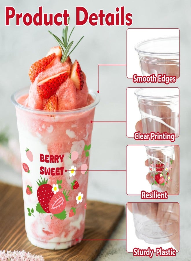 ZCPTZ 100 Pcs Strawberry Plastic Cups, 12 oz Strawberry Disposable Cups Pink Clear Strawberry Party Drinking Cups for Summer Spring Party Birthday Baby Shower Supplies - Image 3