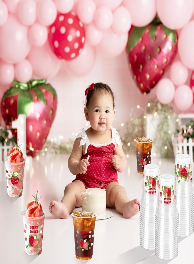 ZCPTZ 100 Pcs Strawberry Plastic Cups, 12 oz Strawberry Disposable Cups Pink Clear Strawberry Party Drinking Cups for Summer Spring Party Birthday Baby Shower Supplies - Image 5