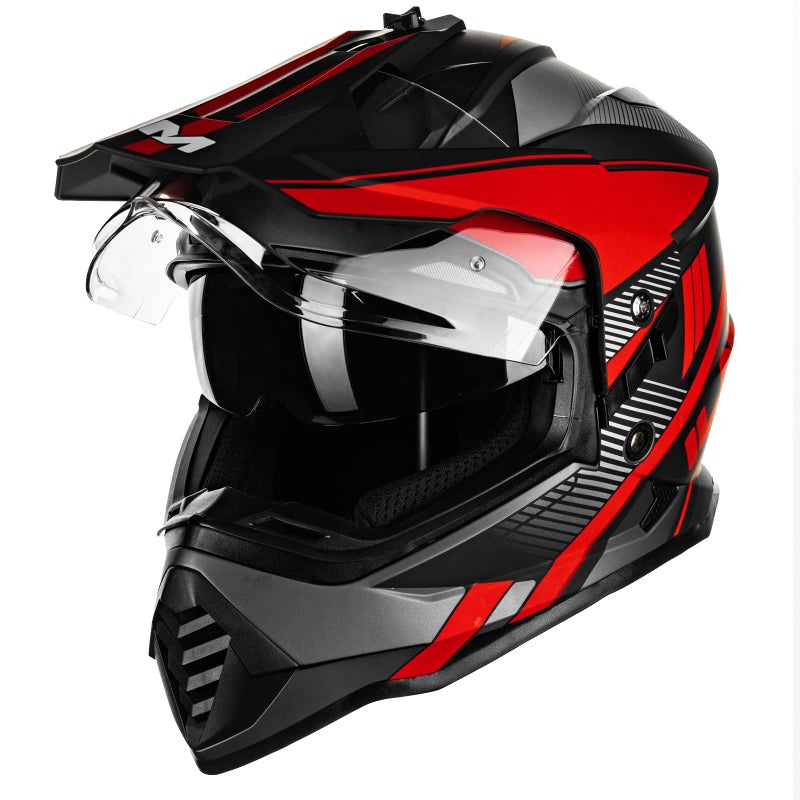 ILM Dual Sport Adventure Motorcycle Helmet with Pinlock Compatible Sun Visor Snowmobile ATV Dirt Bike Off Road Casco Model WS902 RedBlack XXLarge