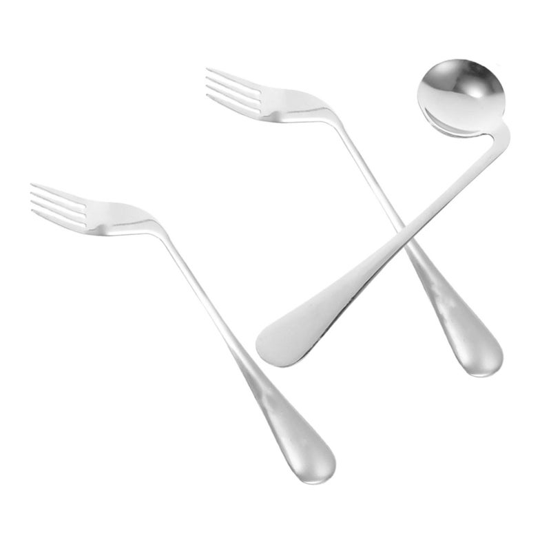 Angled Stainless Steel Feeding Spoon And Fork For Adults Ergonomic Adaptive Utensils - Image 2