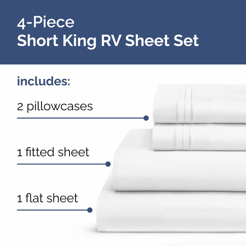 CGK Unlimited RV Short King Sheets 72 X 75 - RV Short King Sheets 8  to 10"" Deep Pocket - Designed for RVs  Bunks  Trailers  Campers & Short RV King Mattresses - Premium Easy-Care Fitted Sheets for RV Beds - White  - Image 2