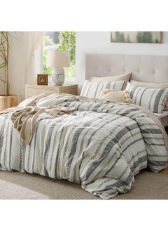 Bedsure Bedsure Waffle Weave Duvet Cover Queen - 100% Cotton Boho Duvet Cover Set with 2 Pillowcases - Extra Soft Cream White Textured Comforter Cover with Zipper Closure (Queen, 90"x90")  - Image 2