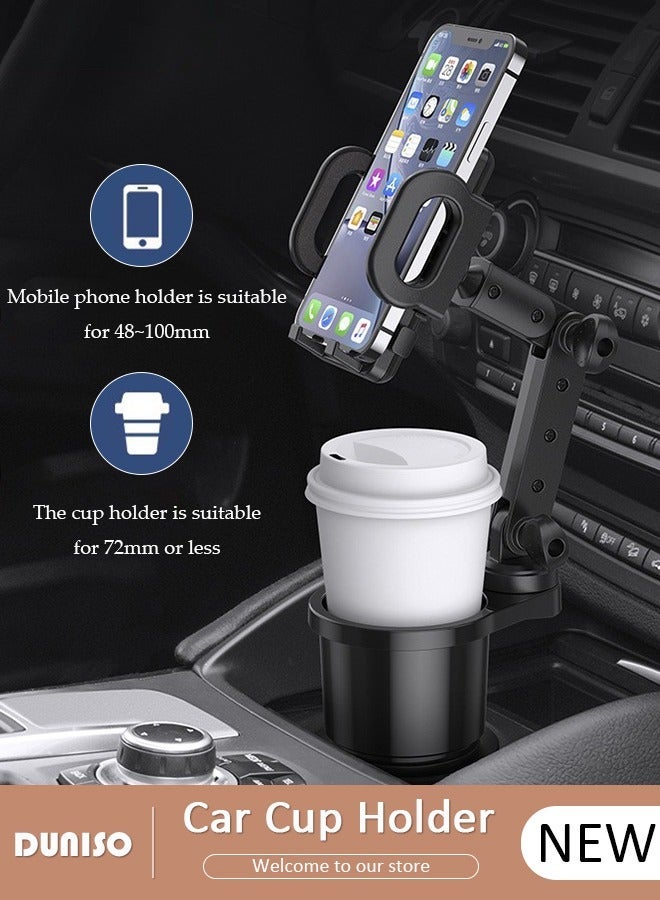 DUNISO Car Cup Holder Phone Mount 2-in-1 Cup Phone Holder for Car Mount Adjustable Base with 360° Rotation Universal Multifunctional Cup Holder Cell Phone Holder for Car Fits Any iPhone - Image 1