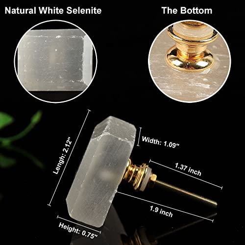 JIC Gem 4pcs White Square Cabinet Knobs Selenite Crystal Stone Handle Pulls Large for Drawer Kitchen Cabinets Wardrobe - Image 2