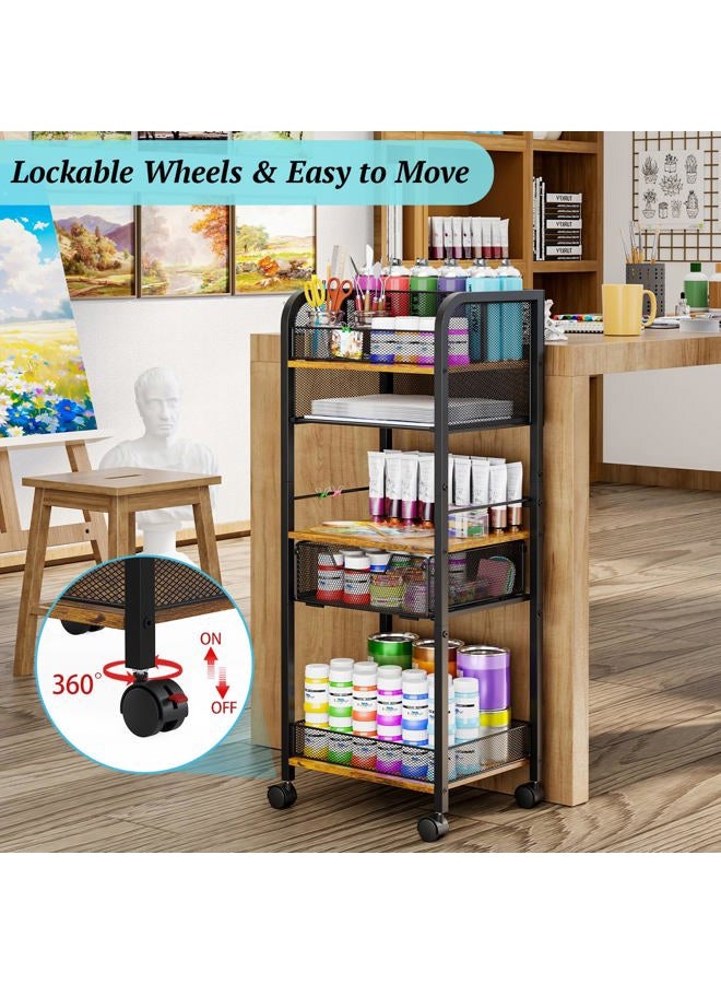 Simple Serenity 5-Tier Makeup Cart Organizer with Drawer and 8 Dividers, Rolling Makeup Stand with Lockable Wheels, Floor Standing Makeup Storage for Brushes, Skincare & Cosmetics - Image 4