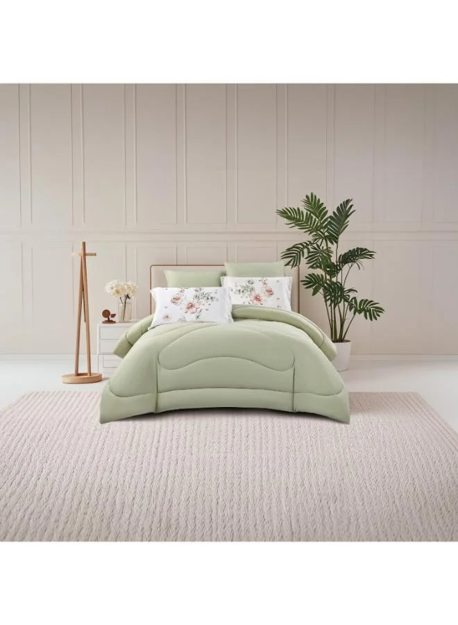Unique Home Lifestyle Super King Floral Print 6 Piece Reversible Comforter Set - 260x240cms