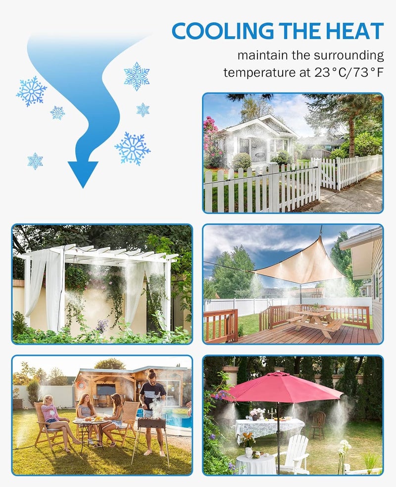 homenote نظام تبريد بالرش 42 قدم (13 متر) خط رش + 15 فوهة رذاذ نحاسية + محول نحاسي (3/4 بوصة) رذاذ خارجي للفناء الخلفي والحديقة والدفيئة - Image 5