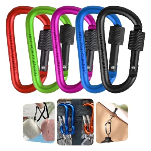 Gozaqe Aluminium Carabiner Ring Clip Hook Keyring,D Ring,Spring Snap Hook for Keychain Clip,Heavy Duty Buckle for Hiking,Travel,Riding,Fishing,Camping,Pet Lead Hanging-5Pcs - Image 1
