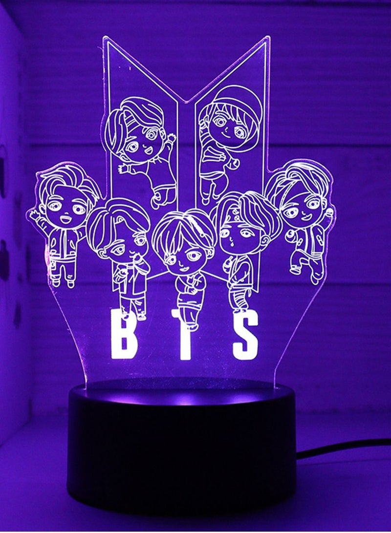 إضاءة ليلية ثلاثية الأبعاد LED لمغني فرقة BTS الكورية الشبابية مع 16 لونًا للتحكم عن بعد باللمس