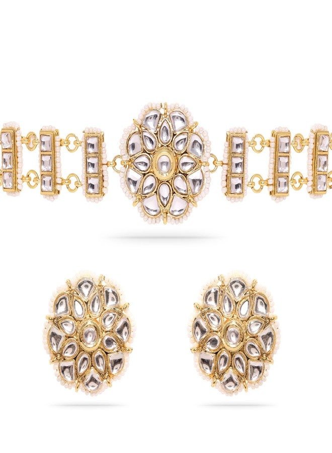 Rubans Ethereal Elegance 22K Gold Plated Kundan and Pearl beaded Choker jewelry Set For Women - Image 1