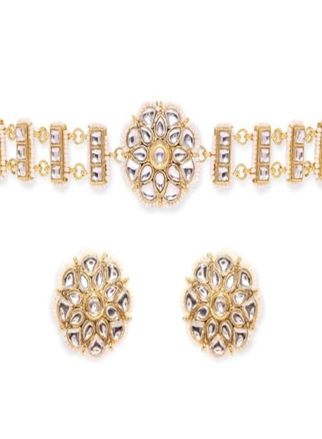 Rubans Ethereal Elegance 22K Gold Plated Kundan and Pearl beaded Choker jewelry Set For Women - Image 3