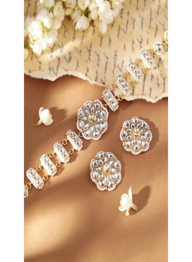 Rubans Ethereal Elegance 22K Gold Plated Kundan and Pearl beaded Choker jewelry Set For Women - Image 5