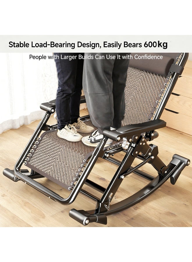 2 In 1 Folding Rattan Rocking Chair Heavy Duty Leisure Chair for Adult Home Office Nap Bed Recumbent Reclining Foldable Chair Lazy Relaxing Sofa Chair Ergonomic High Weight Capacity 500kg Space Saver No Assembly Needed Metal Frame - Image 5