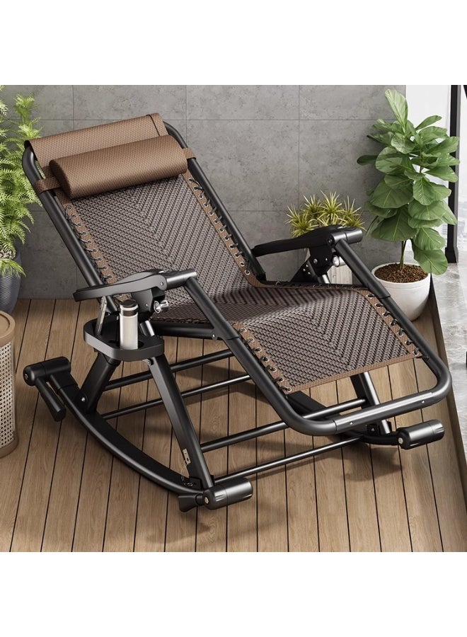 2 In 1 Folding Rattan Rocking Chair Heavy Duty Leisure Chair for Adult Home Office Nap Bed Recumbent Reclining Foldable Chair Lazy Relaxing Sofa Chair Ergonomic High Weight Capacity 500kg Space Saver No Assembly Needed Metal Frame - Image 3