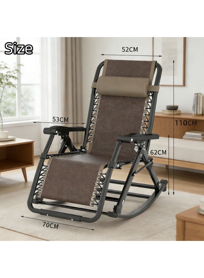 2 In 1 Folding Rattan Rocking Chair Heavy Duty Leisure Chair for Adult Home Office Nap Bed Recumbent Reclining Foldable Chair Lazy Relaxing Sofa Chair Ergonomic High Weight Capacity 500kg Space Saver No Assembly Needed Metal Frame - Image 4