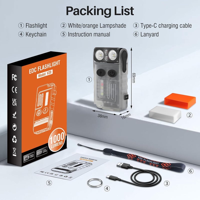 BORUIT V20 Small Powerful EDC Flashlight with USB C Rechargeable 365nm UV Light and 13 Modes - Image 5