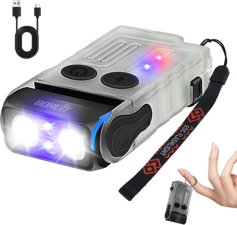 BORUIT V20 Small Powerful EDC Flashlight with USB C Rechargeable 365nm UV Light and 13 Modes - Image 1