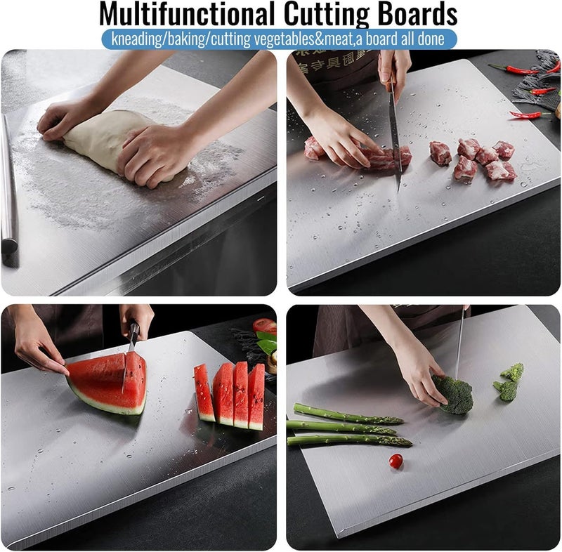 VishBin 304 Stainless Steel Cutting Plate Lipped Stainless Steel Cutting Board Large Cutting Board Suitable for Meat Fruits Vegetables Bread and Baking - Image 2