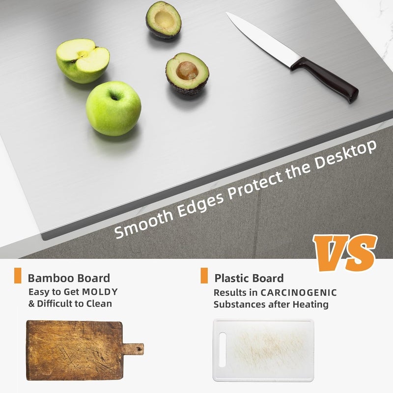 VishBin 304 Stainless Steel Cutting Plate Lipped Stainless Steel Cutting Board Large Cutting Board Suitable for Meat Fruits Vegetables Bread and Baking - Image 3