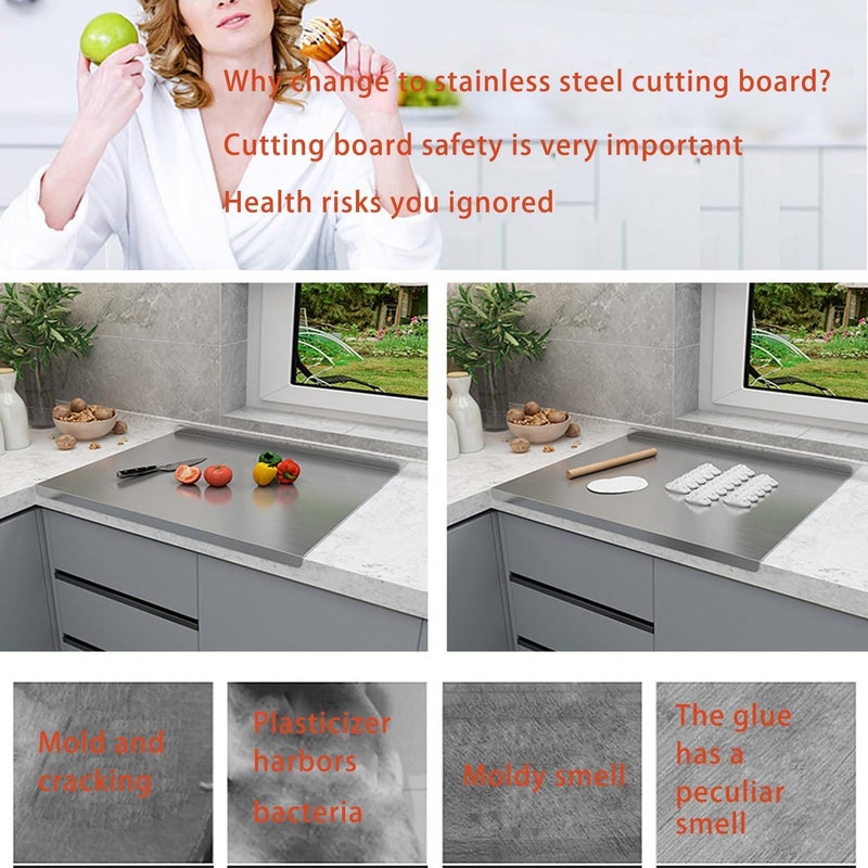 VishBin 304 Stainless Steel Cutting Plate Lipped Stainless Steel Cutting Board Large Cutting Board Suitable for Meat Fruits Vegetables Bread and Baking - Image 5
