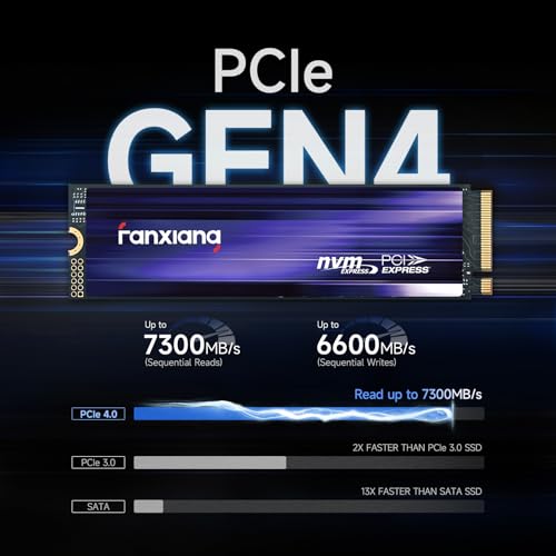 fanxiang فانشيانغ S880 NVMe SSD 1TB، PCIe 4.0 M.2 2280 SSD للألعاب، 3D NAND TLC، سرعات قراءة متسلسلة تصل إلى 7300MB/s، ذاكرة تخزين مؤقت ديناميكية SLC، محرك أقراص ثابت داخلي لعشاق PS5، حوسبة عالية الأداء، ألعاب - Image 2