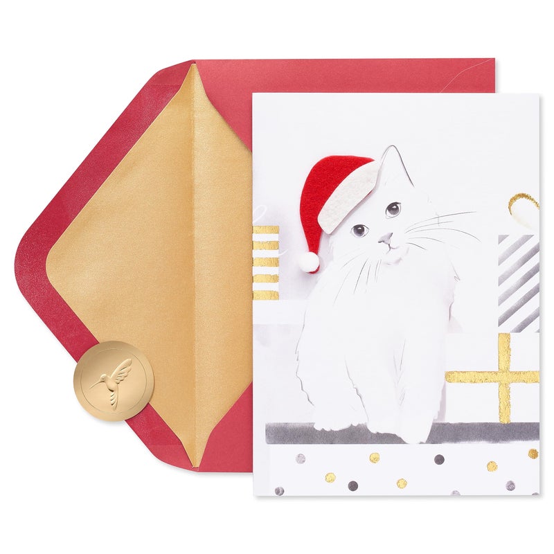Papyrus Cat Christmas Cards Boxed with Envelopes Merry Christmas and a Happy New Year Santa Hat Kitty 8Count - Image 2