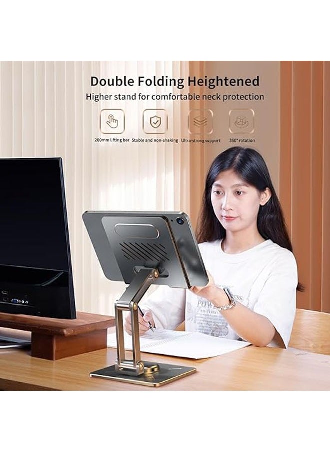 Generic - Foldable Tabletop Tablet Stand, Adjustable iPad Stand with 360° Swivel Base, Aluminum Alloy Tablet Stand, Compatible with 4.7-12.9 devices - Image 1