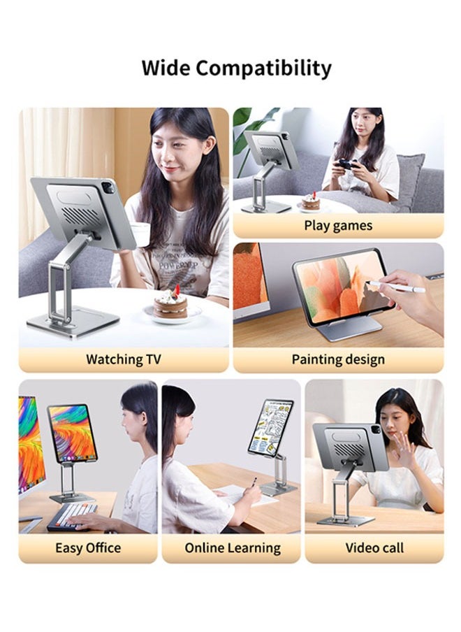 Generic - Foldable Tabletop Tablet Stand, Adjustable iPad Stand with 360° Swivel Base, Aluminum Alloy Tablet Stand, Compatible with 4.7-12.9 devices - Image 1