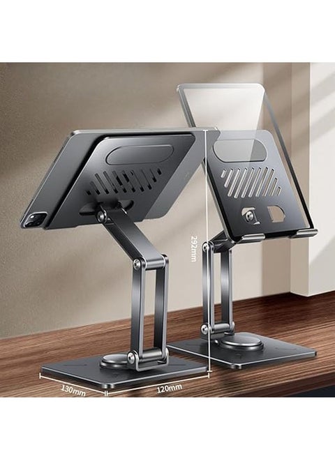 Foldable Tabletop Tablet Stand, Adjustable iPad Stand with 360° Swivel Base, Aluminum Alloy Tablet Stand, Compatible with 4.7-12.9 devices