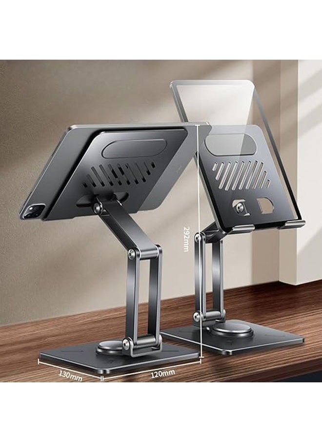 Generic - Foldable Tabletop Tablet Stand, Adjustable iPad Stand with 360° Swivel Base, Aluminum Alloy Tablet Stand, Compatible with 4.7-12.9 devices - Image 1