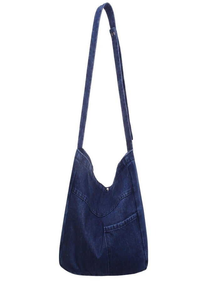 Fumwase Denim Shoulder Bag Denim Crossbody Bag Denim Tote Bags Women's Retro Large Canvas Shoulder Bag Casual Style Lightweight Bag (Dark Blue) - Image 1