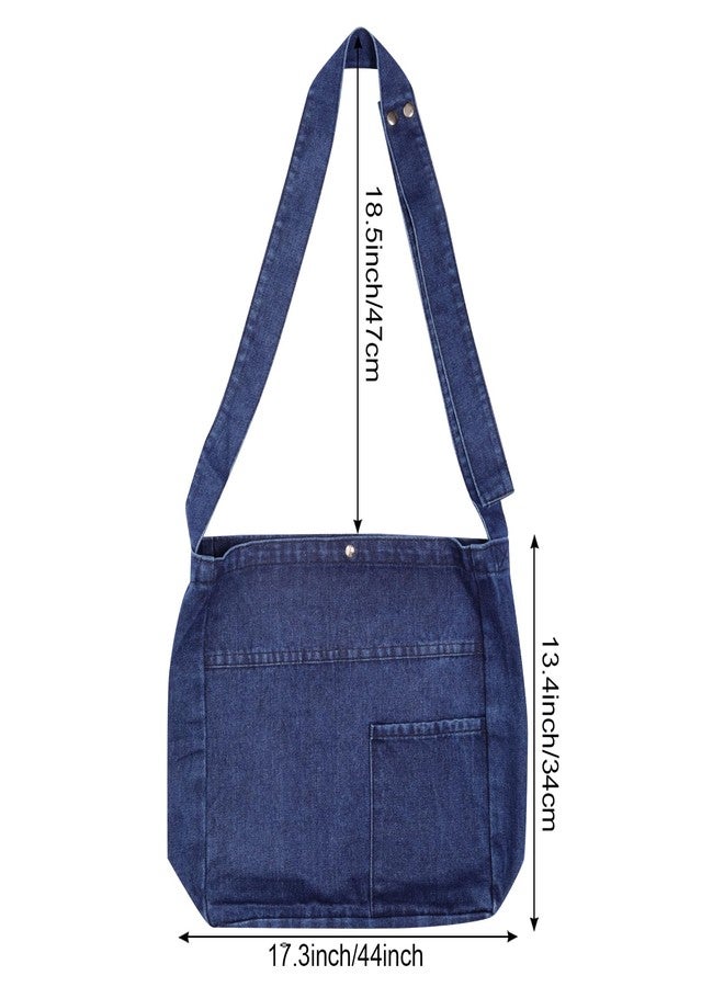 Fumwase Denim Shoulder Bag Denim Crossbody Bag Denim Tote Bags Women's Retro Large Canvas Shoulder Bag Casual Style Lightweight Bag (Dark Blue) - Image 4