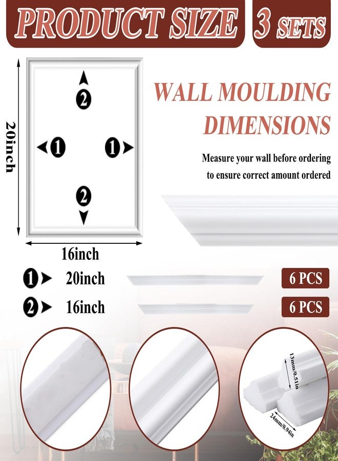 Colingmill 3 Set Accent Wall Molding Kit Premade Wainscoting Panels Wall Molding Peel and Stick Panel White Pre Cut Trim for Walls Picture Frame Molding for Home Decoration(16 x 20 Inch) - Image 2