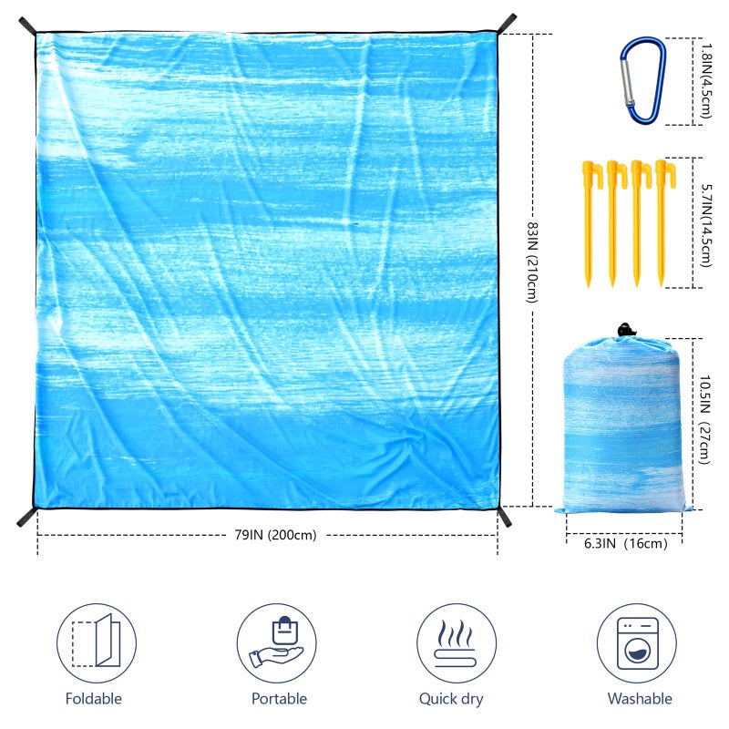 WIWIGO Beach Blanket Waterproof Sandproof Beach Mat 79" X 83"/10'x9'for 2-8 Adults Quick Drying Outdoor Picnic Mat Beach Accessories for Travel, Camping, Hiking - Image 2