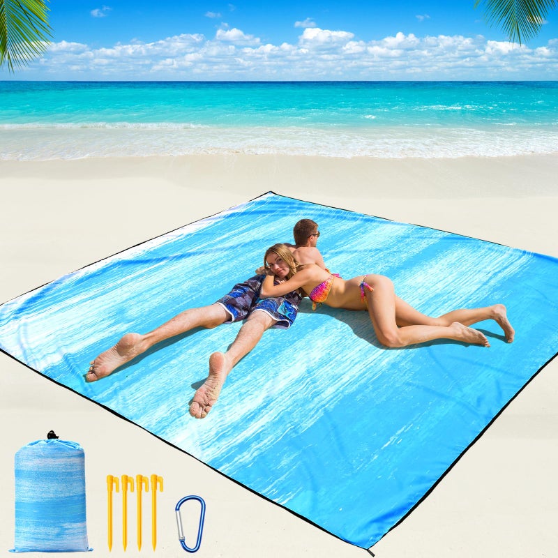 WIWIGO Beach Blanket Waterproof Sandproof Beach Mat 79" X 83"/10'x9'for 2-8 Adults Quick Drying Outdoor Picnic Mat Beach Accessories for Travel, Camping, Hiking - Image 1