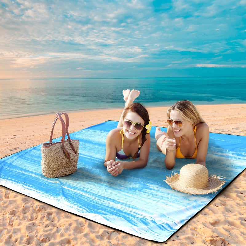 WIWIGO Beach Blanket Waterproof Sandproof Beach Mat 79" X 83"/10'x9'for 2-8 Adults Quick Drying Outdoor Picnic Mat Beach Accessories for Travel, Camping, Hiking - Image 4