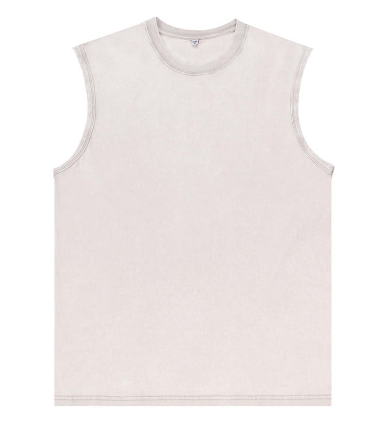 230G Cotton Old Sleeveless T-Shirt Men And Women With Washed Vintage Vest Printed Logo - Image 1