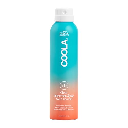 COOLA Organic Sunscreen SPF 70 Sunblock Spray, Dermatologist Tested Skin Care for Daily Protection, Vegan and Gluten Free, Peach Blossom, 6 Fl Oz - Image 1