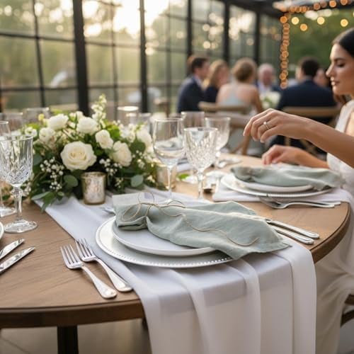 Eight Owls Hemstitched Linen Napkins – 20 Inch x 20 Inch – Stonewashed Pure Linen Cloth Dinner Napkins with Mitered Corners - 100% French Flax – Machine Washable - Set of 4 (Soft Sage Green) - Image 4