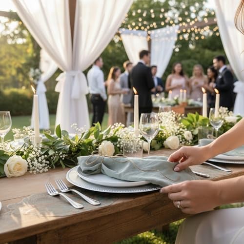 Eight Owls Hemstitched Linen Napkins – 20 Inch x 20 Inch – Stonewashed Pure Linen Cloth Dinner Napkins with Mitered Corners - 100% French Flax – Machine Washable - Set of 4 (Soft Sage Green) - Image 2