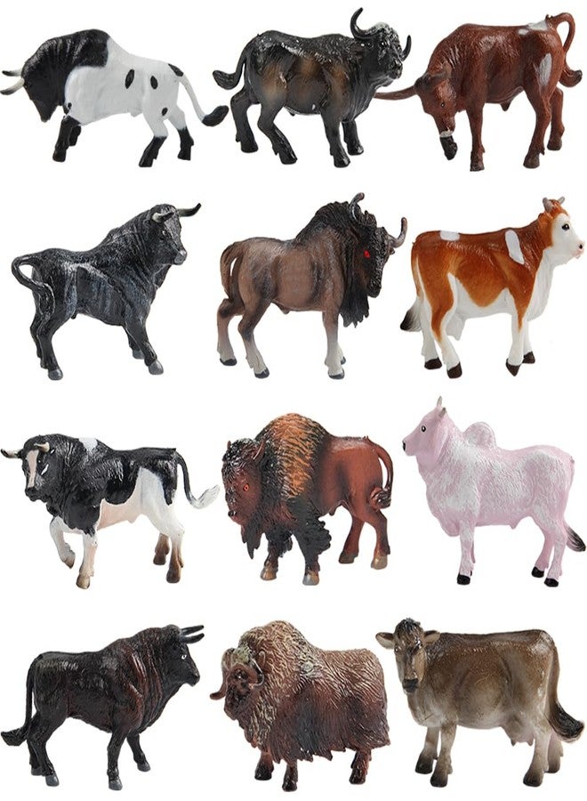 Mini Tudou 12 Pcs Farm Toy Set 3.34'',Multicolor Cow Animal Figurines Cool Cake Topper & Exhibits for Ages 3 4 5 Boys&Girls - Image 1