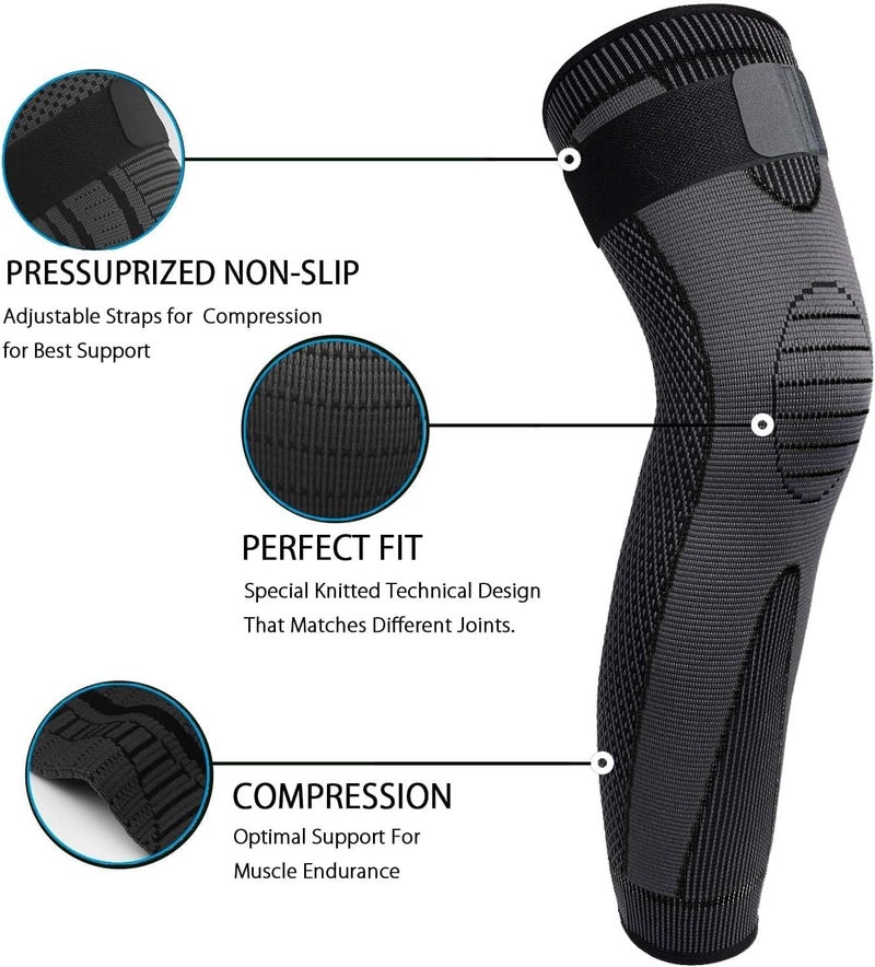 Ofrdncy Leg Compression Sleeve Full Leg 2 Pack Long/Self-Heating Knee Brace for Men Women Knee Support Protector for Running,Weightlifting, Workout and other Sport-4Sizes - Image 2