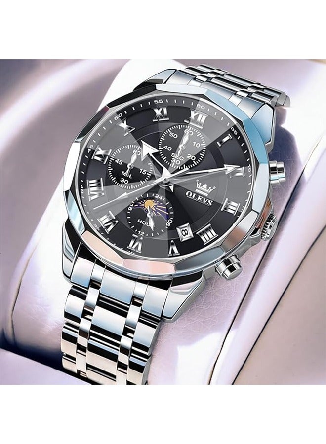 OLEVS Men Watch Business Dress Diamond Luxury Watch Luminous Easy to Read Date Waterproof Stainless Steel Quartz Analog Simple Dress Watch - Image 3