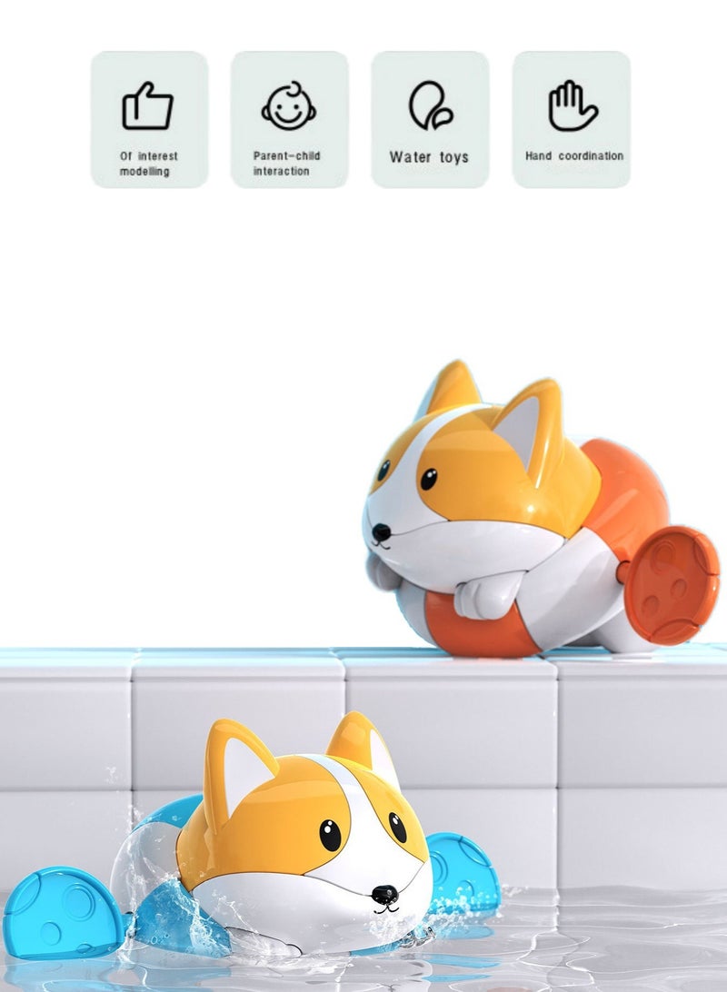 Bath Toy Pull String Corgi Bathtub Toy Windup Swimming Corgi Rowing Puppy Floating Water Toy for Boys and Girls (Orange，blue) - Image 1