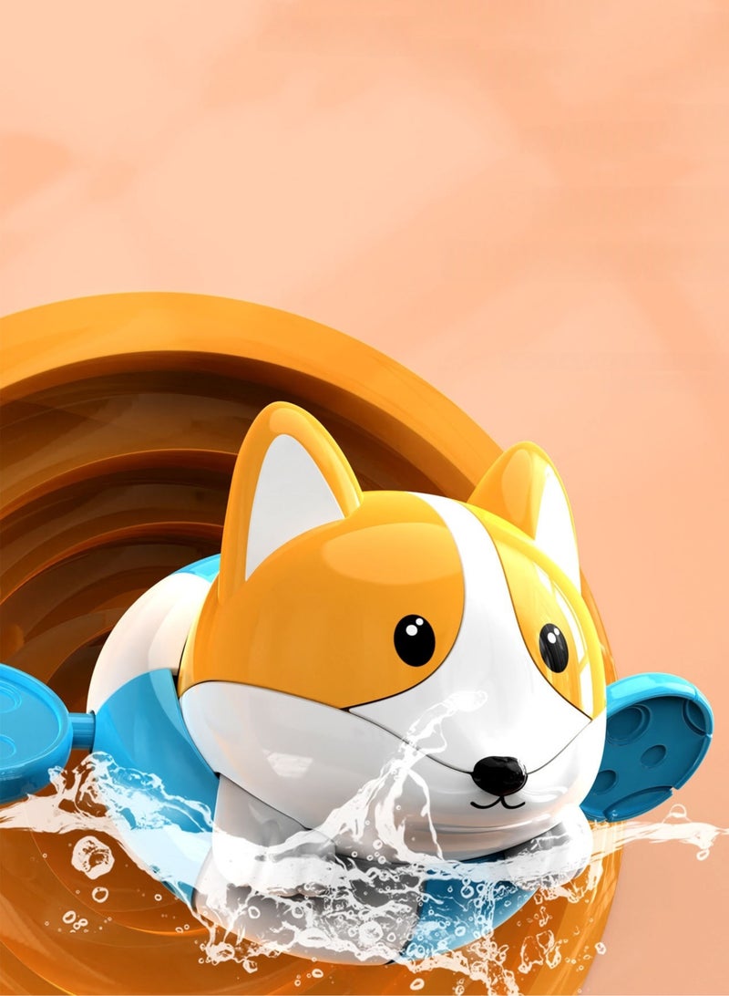 Bath Toy Pull String Corgi Bathtub Toy Windup Swimming Corgi Rowing Puppy Floating Water Toy for Boys and Girls (Orange，blue) - Image 4